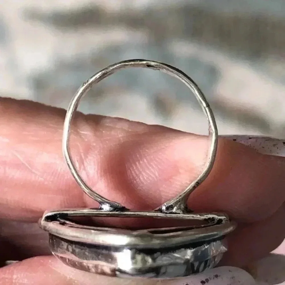 SIZE 6 Huge Teardrop Genuine Wild Horse Turquoise 925 Sterling Silver Ring NWT